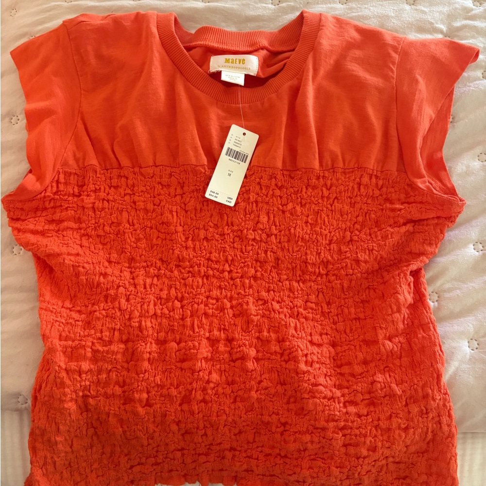 Anthropologie Maeve Tomato Red Textured Top NWT